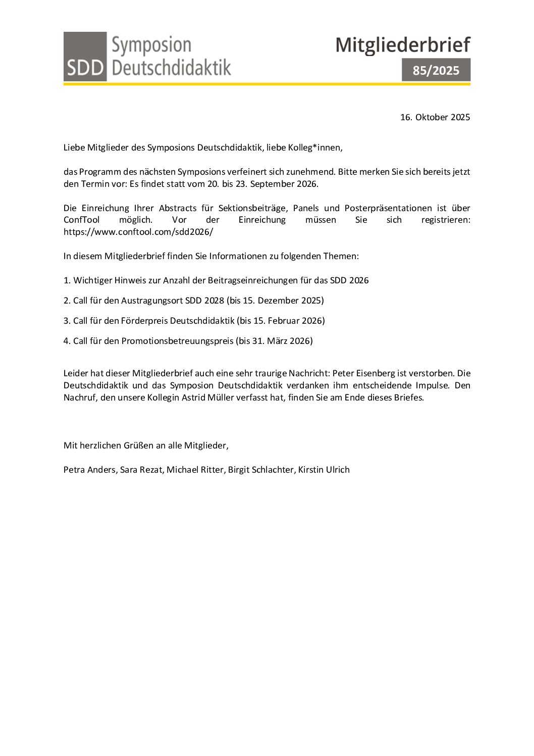 SDD_Mitgliederbrief_85_2025 SDD_Mitgliederbrief_85_2025